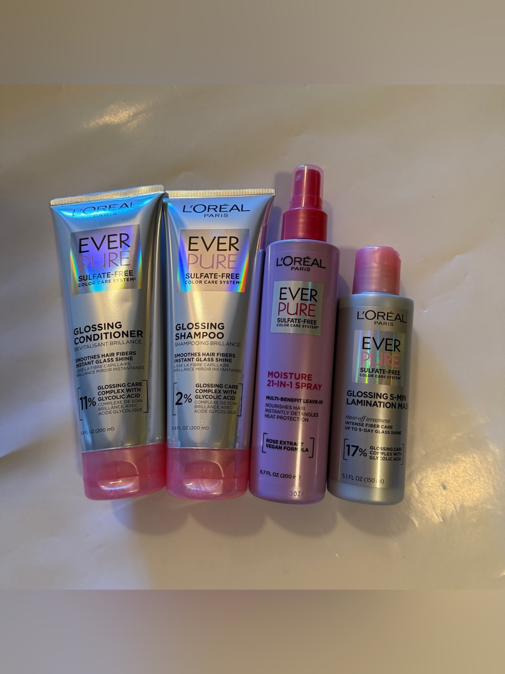 L’Oréal everpure bundle: shampoo, conditioner, moisture spray, glossing mask
